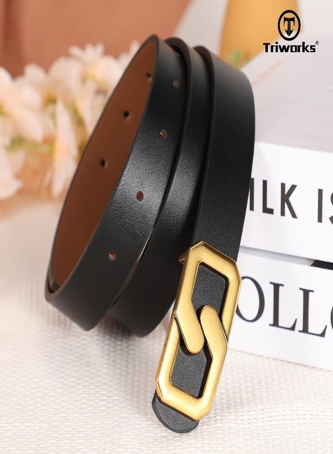 TRIWORKS Women Skinny Reversible Leather Belt for Jeans, Ladies Thin Waist Belt with Gold Buckle 0.9" Width, A-Black/Brown - Image 2
